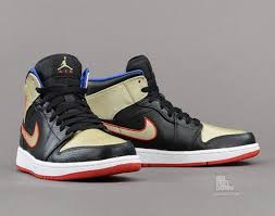 Jordan 1 Retro Mid Black Red White Air Jordan 1 Mid Black Gold Red Sneakernews Com In 2020 Air Jordans Jordan 1 Mid Jordans