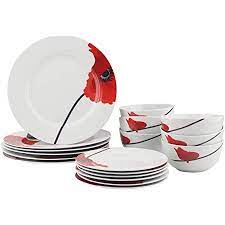 Buy & save 25% on gibson elite dinnerware sets, elite dishes, home dinnerware, dinner plates looking for the best dinner dishes for your home? Amazon Com Amazon Basics 18 Piece Kitchen Dinnerware Set Plates Dishes Bowls Service For 6 Poppy Dinnerware Sets