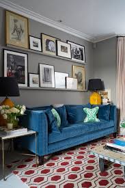 Colourful Living Room Living Room Transitional With Blue Sofa Red Patterned Rug Teal Living Rooms Living Room Colors Living Room Grey