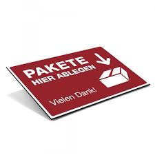 Dhl, hermes, dpd & co.: Schild Alu Verbund Signalrot Paket Hier Ablegen Vielen Dank Aufkleberdrucker De