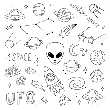 See more ideas about space drawings, drawings, planet drawing. Outer Space Vector Objects And Writings Alien Ufo Planets Satellite Solar System Meteorite Stars Rocket And Other Space Icons Cute Simple Black Outlined Hand Drawn Galaxy Set Royalty Free Cliparts Vectors And