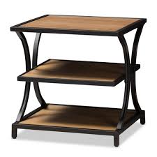 Two toned with black metal finished base and brown finished top. Lancashire Rustic Industrial Style Oak Wood And Metal Finished End Table Black Baxton Studio Target