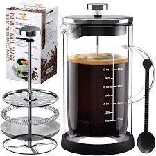 All Glass French Press Coffee Tea Maker Double Wall Thermal Insulated Heat Resistant Borosilicate Glass French Press Coffee Press French Press Coffee