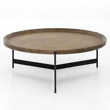 Berlin tripod coffee table item: Becca Round Oak Black Metal Tripod Coffee Table
