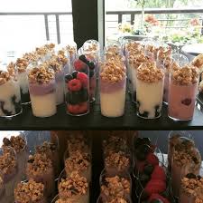 A Fun Catering Display With Mini Yogurt Parfaits And Fruit Cups Not Just For Breakfast Thefreshfork Inspirethro Food Parfait Breakfast Yogurt Parfait Cups