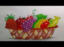 How To Draw A Beautiful Fruit Basket Step By Step Very Easy Youtube Fruit Basket Drawing Basket Drawing Fruit Bowl Drawing