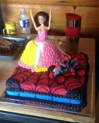 Spiderman Birthday Cake For 3 Year Old Boy Cake I Made For 3 Year Old Boy And Girl Twins Barbie Spider Man Girl Superhero Cake Spiderman Girl Birthday Cake Girls