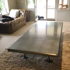 The stretcher base has its old white paint as shown in the middle picture. Aged Zinc Top Coffee Table Large Andrew Nebbett Designs