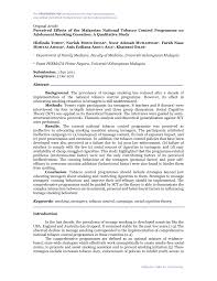 Pdf Perceived Effects Of The Malaysian National Tobacco Control Programme On Adolescent Smoking Cessation A Qualitative Study