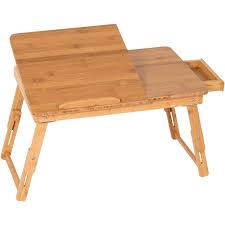 Best Choice Products 100 Bamboo Adjustable Laptop Desk Table W Tilting Top Drawer Bed And Tray Brown Walmart Com Laptop Desk Bed Tray Laptop Desk For Bed