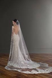 Lace Wedding Dress With Open Back And Matching Veil Lace Edged Veil Style 1015 By Martina Li Wedding Dresses Lace Long Veil Wedding Wedding Dress With Veil