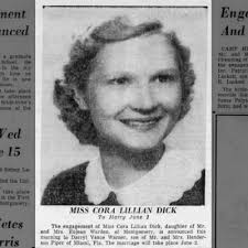 Cora Lillian Dick, engaged to Darryl Vance Warner