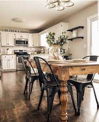 Dixie seating morrisette shaker style ladder back dining chair. Farmhouse Lookbook On Instagram Those Black Metal Chairs Against That Wood Love Source Dining Room Small Farmhouse Dining Room Table Farmhouse Dining Room