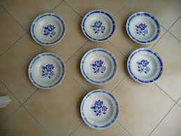 7 Assiettes Creuses Fleurs Bleues Badonviller Neuf Assiette Creuse Fleurs Bleues Assiette
