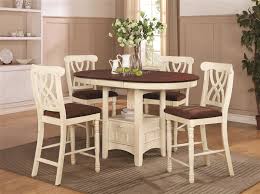 The chair s mission style slat back adds a sense of traditional charm to this design. Cameron 5 Pc Cottage Counter Height Round Pedestal Table Set In Buttermilk Dark Cherry Finish By Coaster 102238