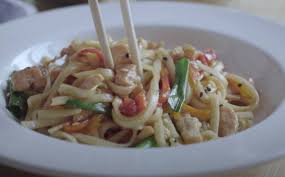 Лапша удон, бекон сырокопченый, лук репчатый, сливки, сыр пармезан. Lapsha Udon S Kuricej I Ovoshami I Sousom Teriyaki Recept S Foto Poshagovo