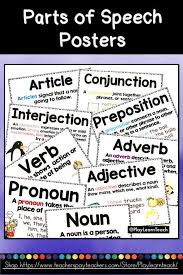 List Of Parts Of Speech Posters Classroom Language Arts