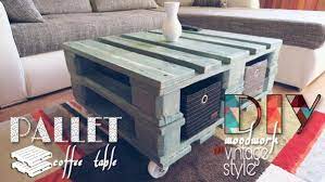 Looking to get an industrial, vintage look in your house but can't find a contemporary table to suit your needs? Vintage Style Pallet Coffee Table With Diy Video 1001 Pallets Pallet Pallet Table Pallet Coffee Table