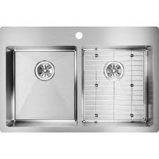 Elkay lk34 stainless steel sink restoration kit. Elkay Ectsrad33226bg3 3 Faucet Holes Crosstown 33 Double Basin Drop In Stainless Steel Kitchen Sink Includes Bottom Grid Faucetdirect Com