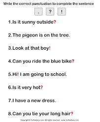 Put The Correct Punctuation Mark Turtlediary Com Punctuation Worksheets 2nd Grade Worksheets 1st Grade Worksheets