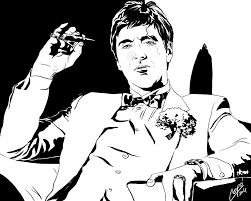 This is one of three b2 posters printed for the japanese release of brian de palma's unforgettable 1983 crime epic scarface. Scarface Sitting Smoking Cigar Black White Poison World