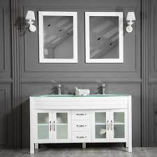 39 inch wall mount glossy anthracite bathroom vanity set. 60 Inch White Double Sink Bathroom Cabinet With Glass Top
