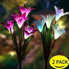 Originalidad 2 Pack Outdoor Solar Garden Stake Lights Solar Powered Lights With 8 Lily Flower Multi Col Solar Flower Lights Solar Lights Garden Solar Garden