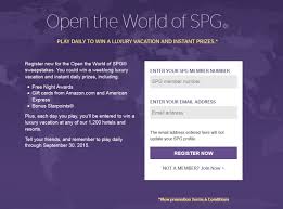 Six flags instant win sweepstakes. Spg Open The World Sweepstakes August 29 September 30 2015 Loyaltylobby