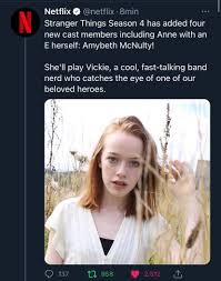 Jun 10, 2021 · stranger things season 4: Duds 2 Days For Obx2 On Twitter Hoje Dia 9 De Junho Amybeth Foi Confirmada Na Nova Temporada De Stranger Things Sua Personagem Se Chamara Vickie Https T Co Gexd12ztzr Twitter