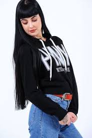 Bayan Sweat Kapsonlu Pink Baskili Siyah Sweat Cool Abiye Alisveris Kisa Bayan Kaliplari Toptan Abiye Armine Stil Kadin 20 Kapsonlular Siyah Stil