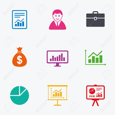 statistics accounting icons charts presentation and pie chart