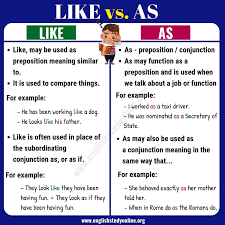 Like Vs As What Is Difference Between Like Vs As English Study Online English Study Sign Language Phrases Learn Sign Language