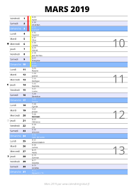 Calendrier mai 2019 avec les jours fériés, numéros de semaine, espace pour des notes ou des événements, conçu sur une page. Calendrier Mars 2019 A Imprimer