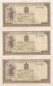 Collecters Item Romania 3 X 500 Lei 1941 3 Notes Consecutive Numbers Xf Bank Notes Money Diy Crafts