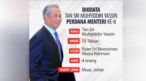 The prime minister of malaysia (malay: Biodata Tan Sri Muhyiddin Yassin