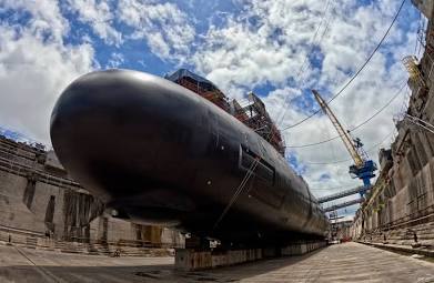 SSN undergoing maintenance in dry dock, AI generated