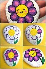 Happy Flower Rocks An Easy Flower Painting Idea Rock Painting 101 Easy Flower Painting Painted Rocks Kids Painted Rocks