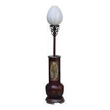 Tall crystal lamp with french fabric shade. Tibetan Tall Craved Dark Red Yellow Flower Painting Floor Lamp Chairish
