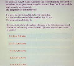 How to spell infomation, correct spelling of infomation, how is infomation spelled, spell check infomation, how do you. Six People A B C D E And F Compete In A Series Chegg Com