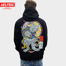 Aelfric Japanese Style Hoodie 3d Animal Cartoon Printed Pullover Hoodies Sweatshirts Autumn Winter Cotton Fleece Street Hoodies Printed Sweatshirts Street Wear