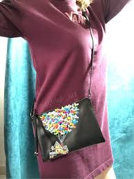 Custom Disney Handbag, Hand-painted, UP, Black Shoulder Bag