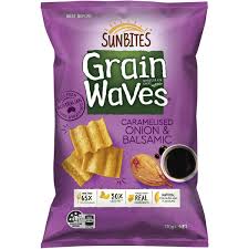 Smith's chips crinkle cut original chips come in a large 170g bag that is perfect for sharing with family and friends. Sunbites Grain Waves Wholegrain Chips Caramelised Onion Balsamic 170g Woolworths