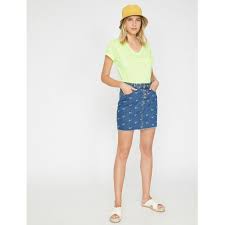 Baskili Jean Etek Kiyafet Ve Aksesuarlar Giyim Esyalari Lidyana Giyim Koton Jean Skirt Skirts Printed Jeans
