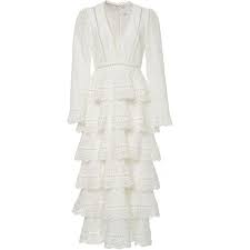 Zimmermann Bayou Tiered Swirl Midi Dress 1 600 Liked On Polyvore Featuring Dresses White Long Sleeve Dresses Maxi Dress Cotton Long Sleeve Plunge Dress