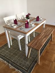 The dining table is the natural gathering place for a. Dinning Area Setup For Our First Formal Lunch Ikea Lerhamn Table Ikea Ingolf Chairs And Ikea Skogsta Benc Small Dining Room Set Ikea Dining Dining Room Small