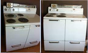 Vintage 36 inch wedgewood free standing gas range 4 burner with trash burner on left manual clean oven with broiler drawer below white located in our portland oregon appliance store. 1950s Hotpoint Electric Stove 150 Antique Double Oven Stove 130 East Side
