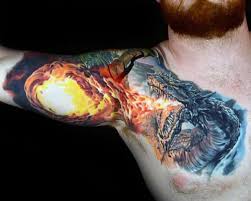 Tattoo on l_arm (lfa femal faces, inner arm snake); 70 Dragon Arm Tattoo Designs For Men Fire Breathing Ink Ideas