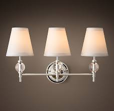 Rh Wilshire Triple Sconce 20 W X 7 D X 12 H Polished Nickel 299 Sconces Powder Room Lighting Traditional Wall Sconces