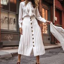 Black And White Pleated Skirt Outfit Click On The Photo To Shop This Beautiful White Pleated Skirt New White Button Up Front Midi Length Pleated W Pleated Midi Skirt Fashion White Pleated Skirt