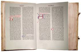 In 1439 gutenberg introduced printing to europe with it had 42 lines on each page and cost the equivalent of three years' wages for an average clerk. Reproduction Bibles Produces Medieval Bibles In English That Are Illuminated In Gold As An Alternative To Licensed Facsimiles In Latin Reproduction Bibles